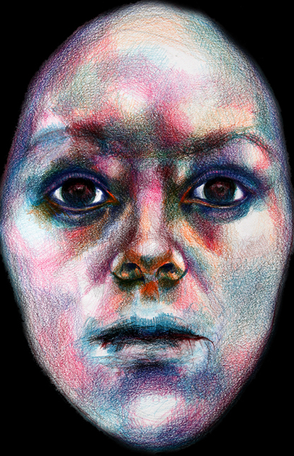 Drawing of woman's face, pastels on acid-free paper, by Barbara Agreste.