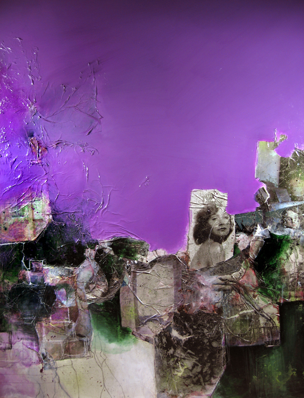 Greta-Garbo-purple-blood-painting-on-canvas-collage